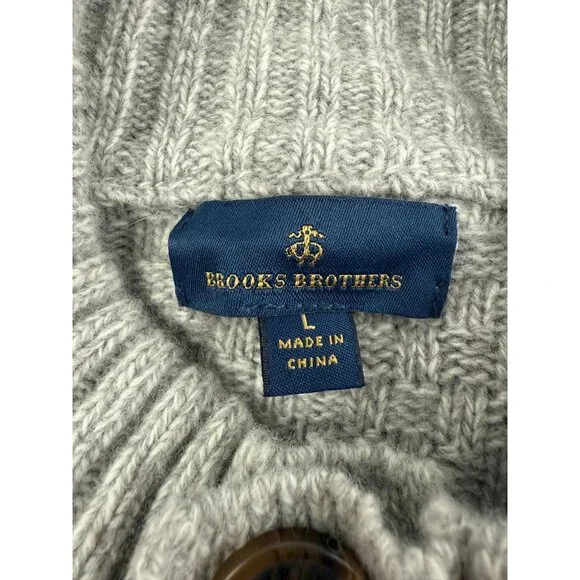 Brooks Brothers Knit Sweater Men L Gray Merino Wool Old Money Grandpa $298